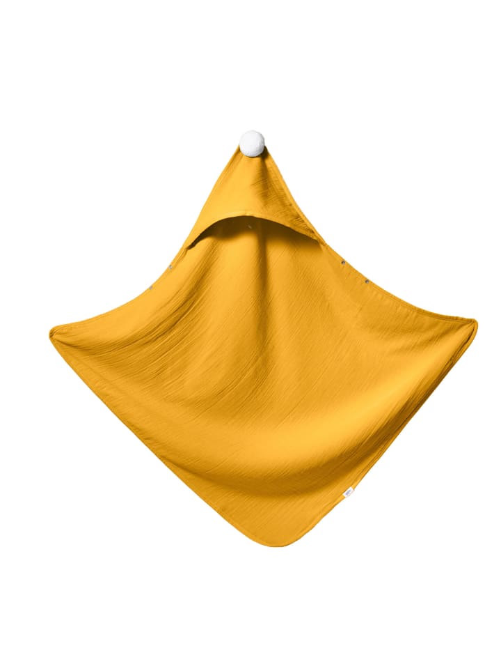 Mababu Kapuzenhandtuch Baby, 4 Lagen Musselin, Bio-Baumwolle in Mustard günstig kaufen 75x75 cm