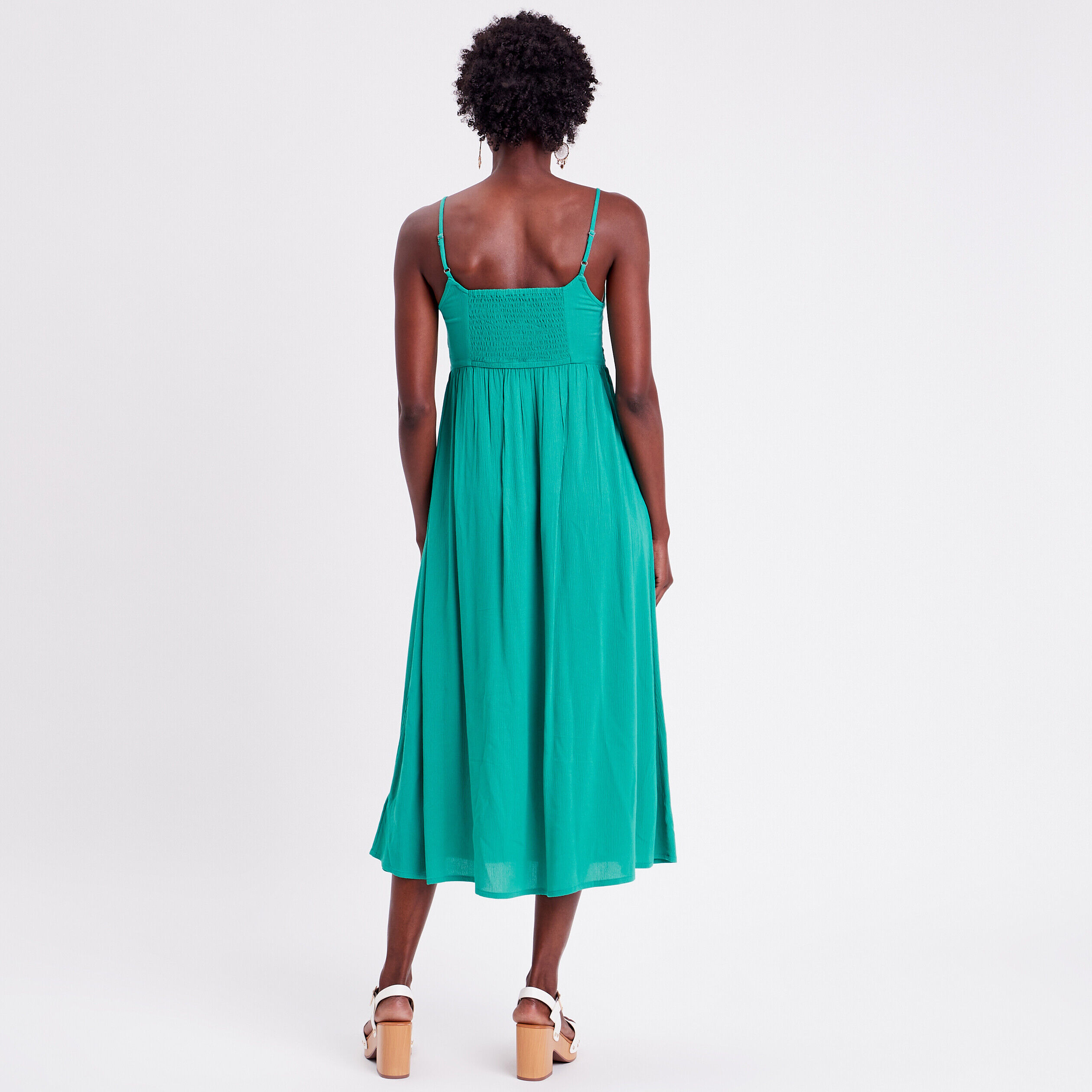 Robe longue évasée vert femme | Cache Cache
