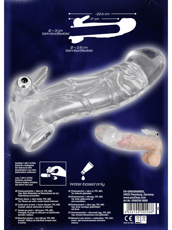 Crystal Clear Penissleeve Penis sleeve with extension and vibration in transparent günstig kaufen 23 cm