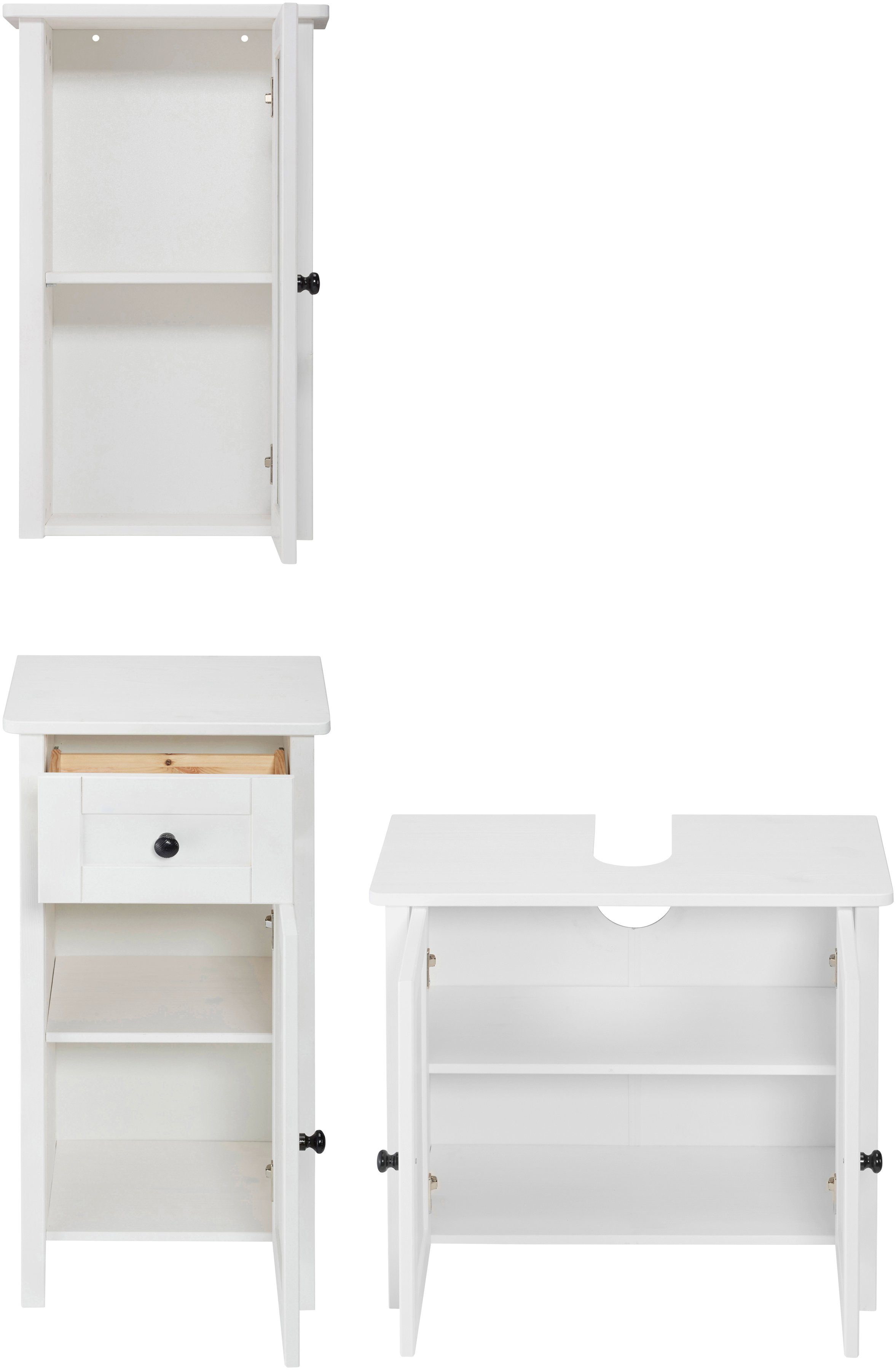 welltime Badmöbel-Set Sylt, (3-St), aus Massivholz, mit Milchglas-Einsätzen