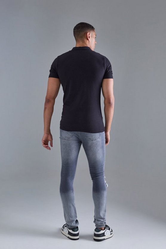 Super Skinny Stretch Jeans in Mittelgrau mit Rissen