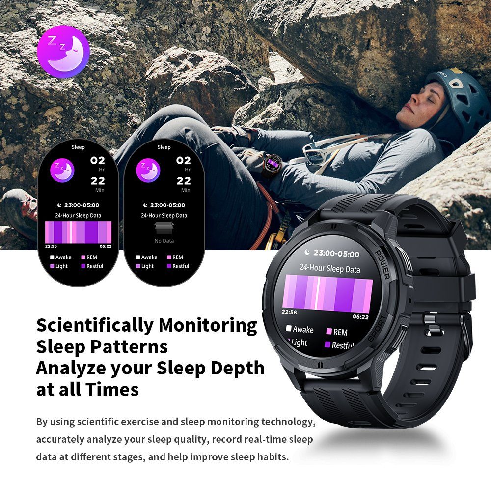 Tisoutec Smartwatch Damen Herren, Fitness Tracker Uhr mit Anruffunktion, Smartwatch (Smartwatch (Fitnessuhr mit Telefonfunktion 1,43