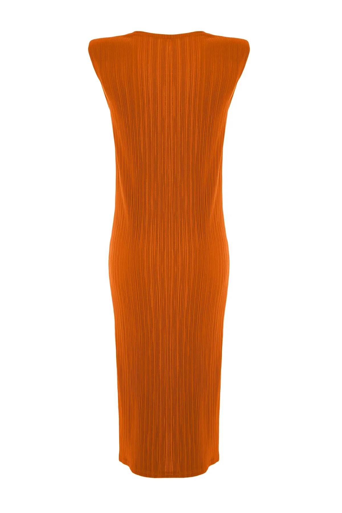 Trendyol Collection  Orange gepolstertes Etuikleid/einfaches Midi-Strickkleid mit Falten TWOSS23EL00358