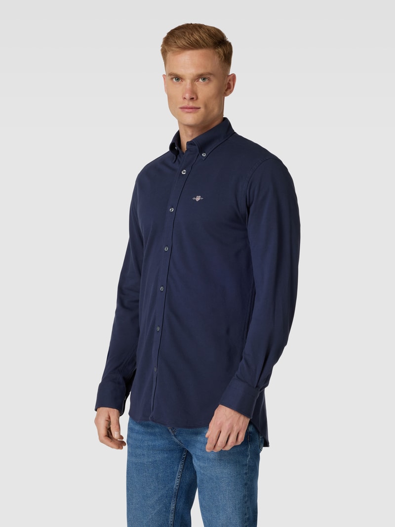 Regular Fit Freizeithemd mit Button-Down-Kragen Modell 'PIQUE' in marineblau