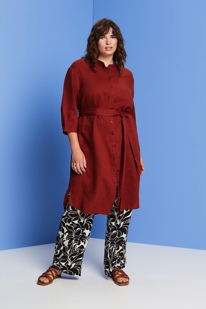 CURVY Hemdblusenkleid mit Gürtel, Baumwolle-Leinen-Mix