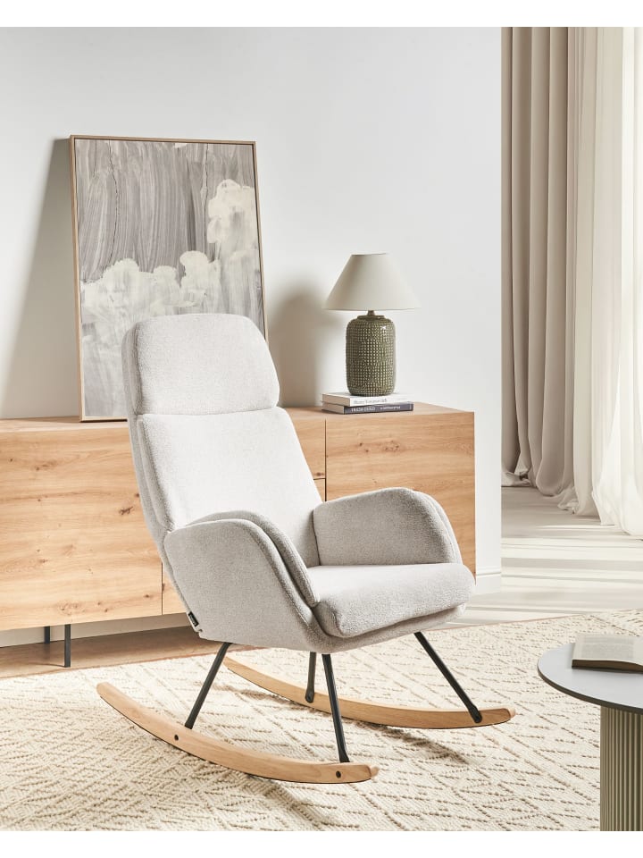 Beliani Schaukelstuhl KVELIA in Weiß/Braun/Schwarz - (W) 67 x (H) 106 x (L) 92 cm günstig kaufen onesize