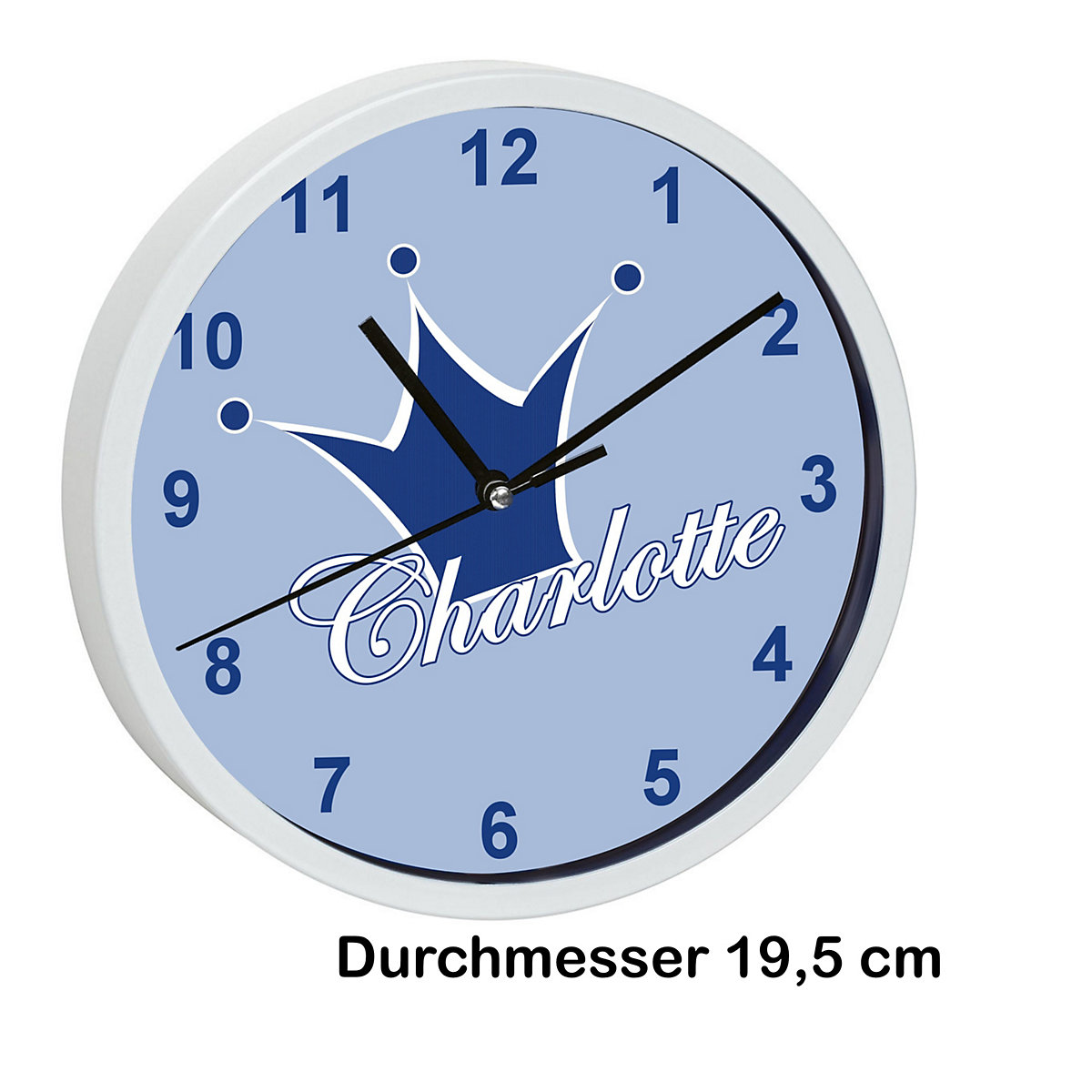 Kinder Wanduhr personalisiert mit Name Krone blau