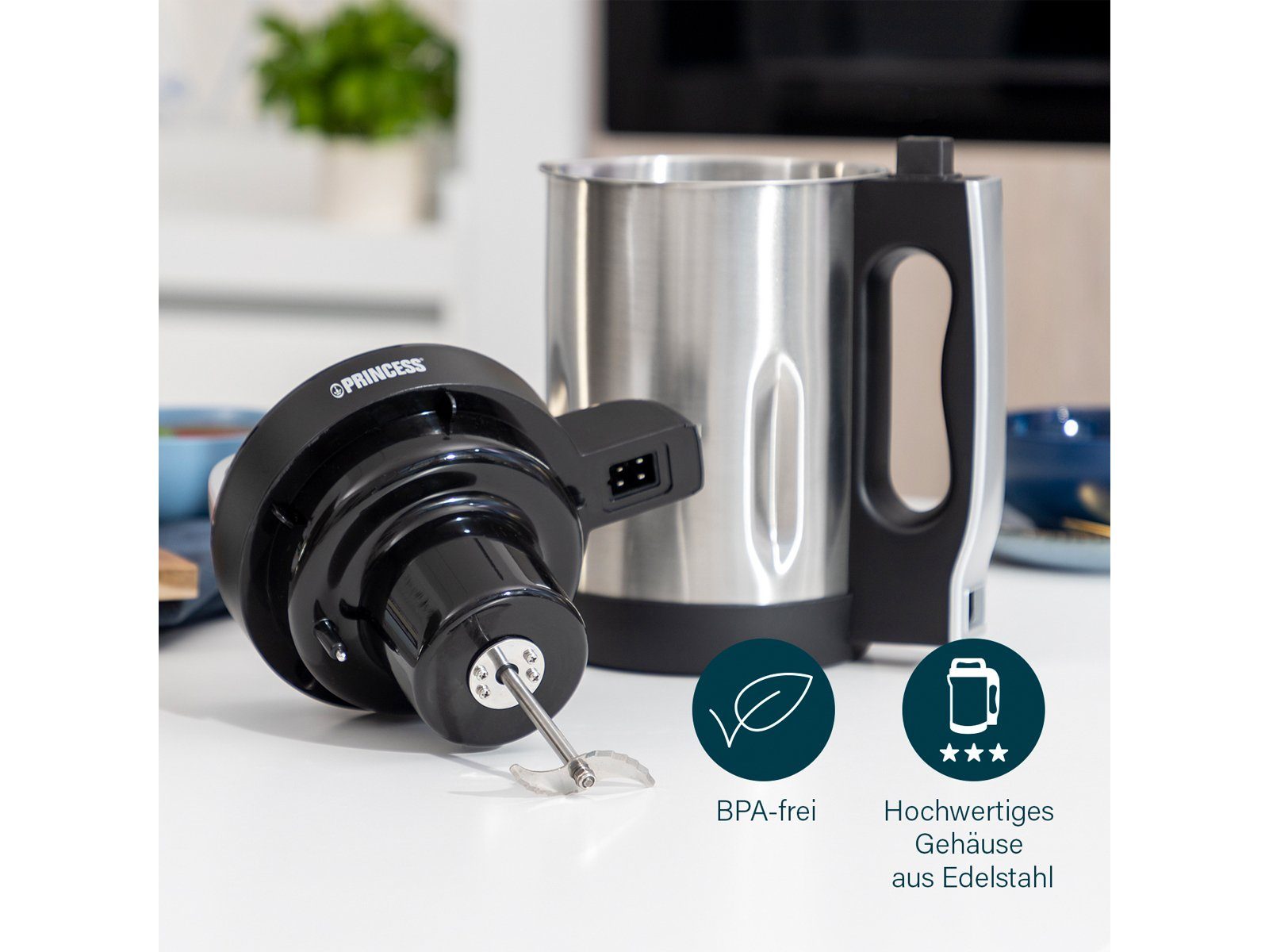 PRINCESS Multikocher, 1000 W, Digitaler Suppenkocher Standmixer Smoothiemaker Thermokocher Edelstahl