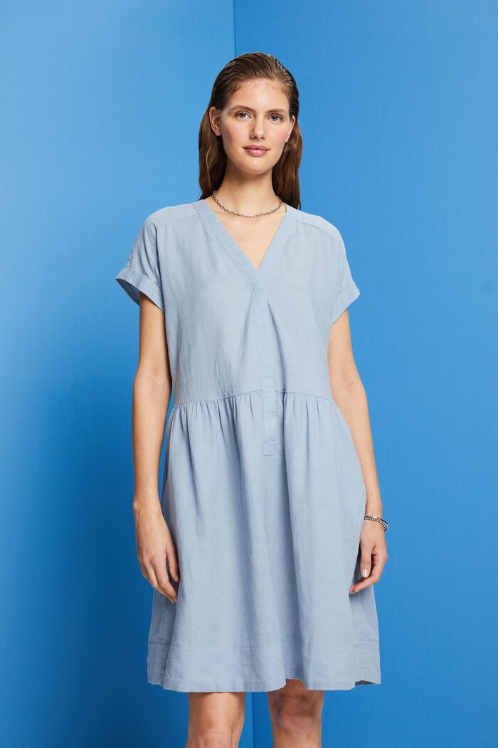 Knielanges Kleid, Baumwolle-Leinen-Mix