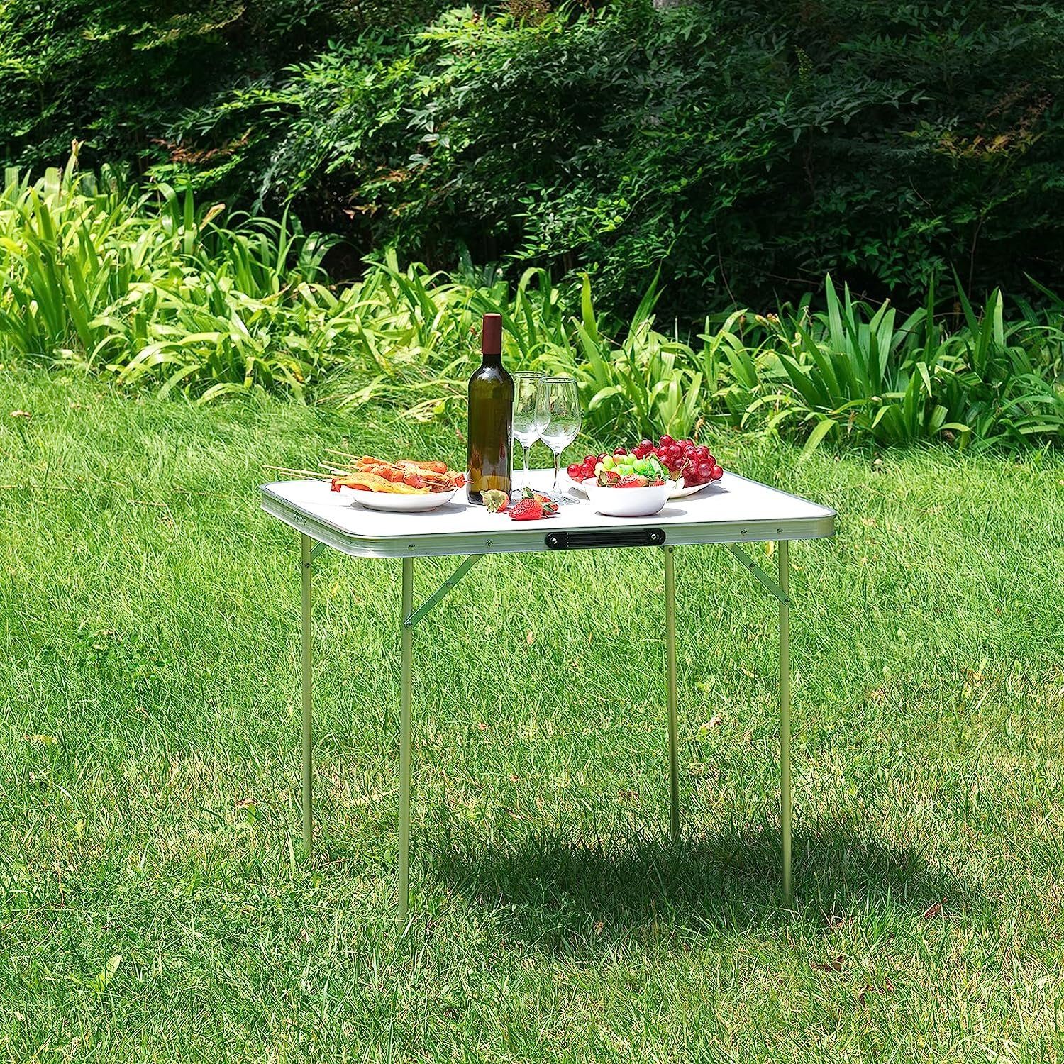 Woltu Campingtisch, Klapptisch 80x60x70 cm Klappbar Gartentisch, aus Alu MDF