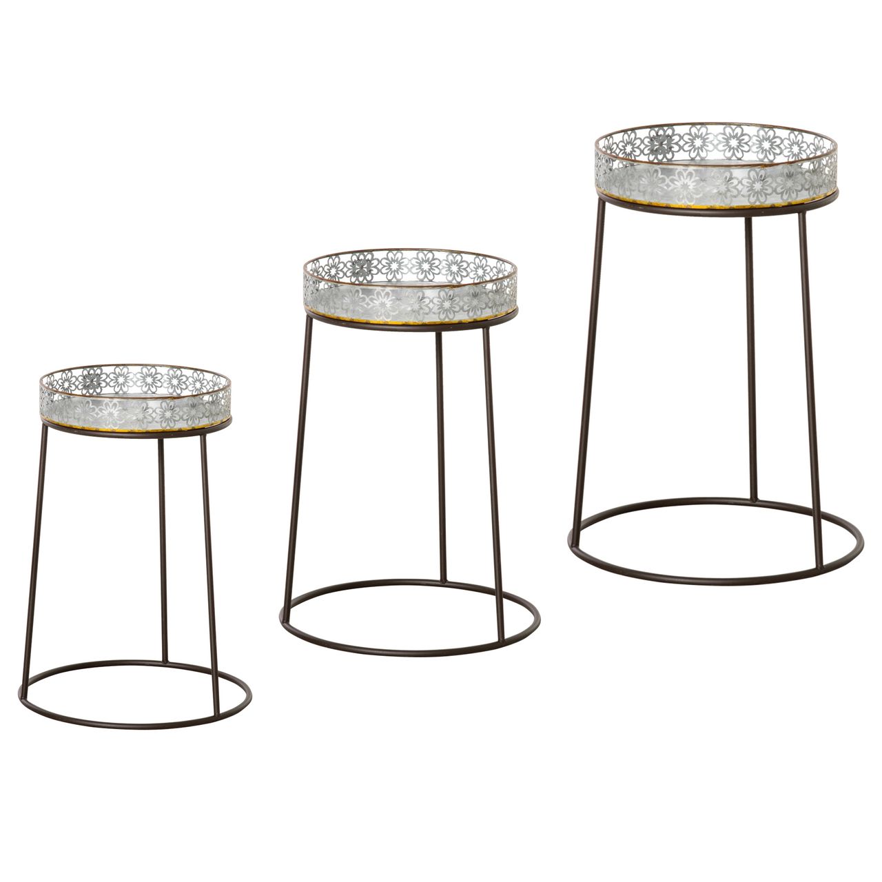 Outsunny Blumenständer 3er Set aus Metall Pflanzenständer Set Blumenhocker Blumentopfhalter Pflanzenhocker für Blumentopf Stapelbar Kaffee Silber