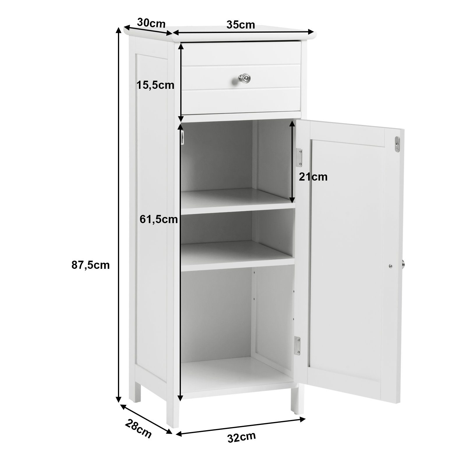 COSTWAY Badkommode, mit verstellbarem Einlegeboden, kippschutz, 35x30x87,5cm