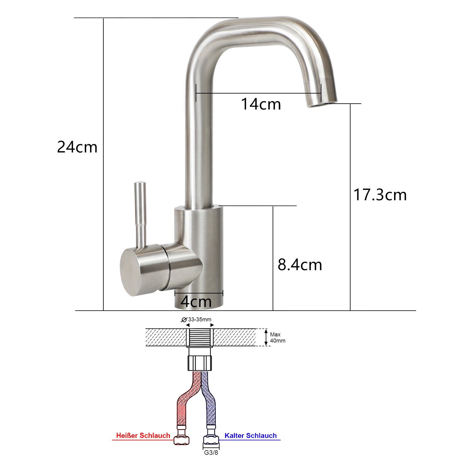 ZMH Waschtischarmatur Wasserhahn Bad Ausziehbar brause Mischbatterie Nickel
