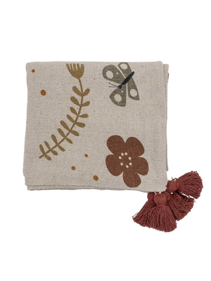 Bloomingville Decke BRYN Natur Blumen und Schmetterlinge 160x130 cm günstig kaufen onesize