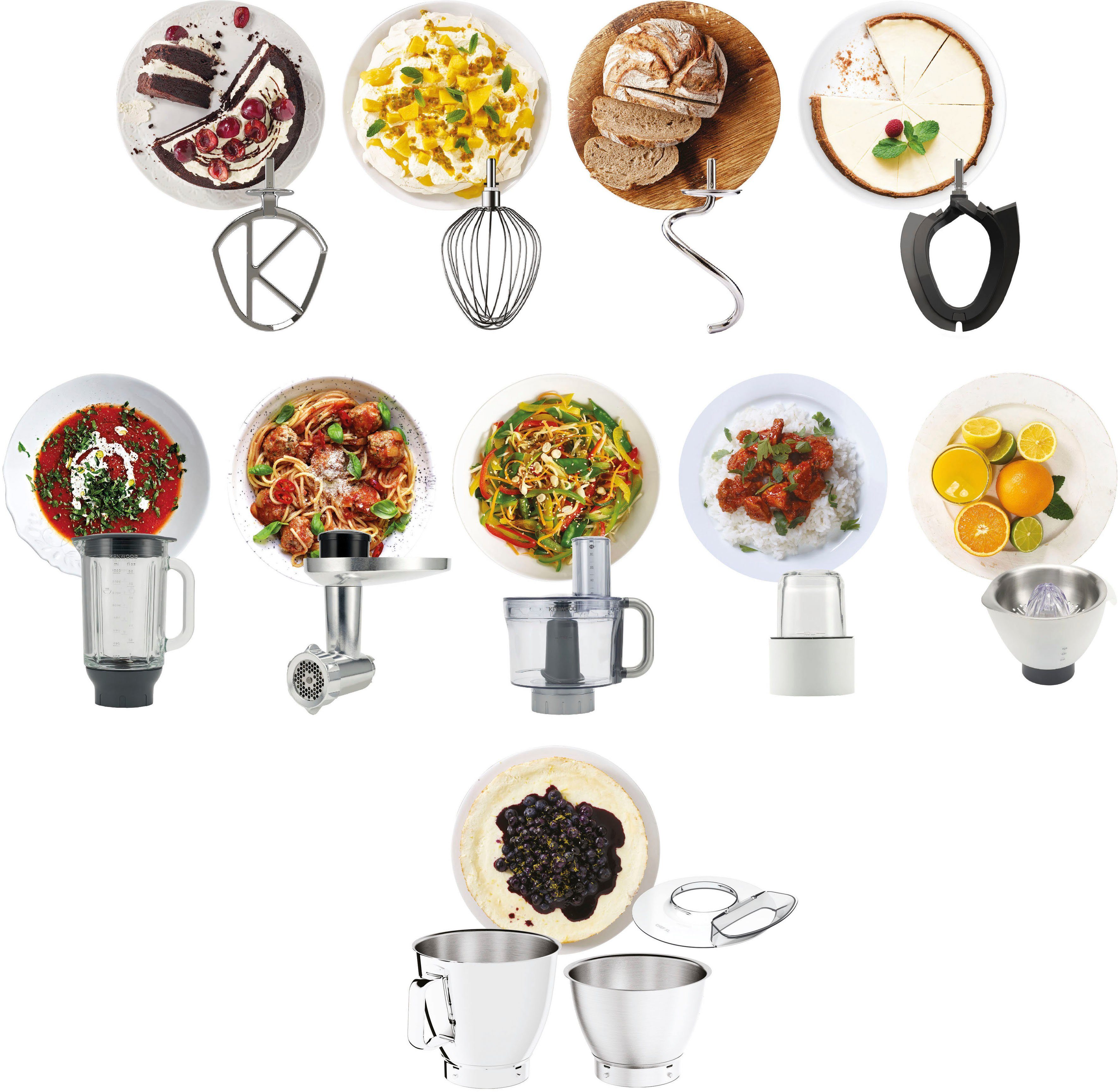 KENWOOD Küchenmaschine Titanium Chef Baker XL KVL85.704SI, 1200 W, 7 l Schüssel, inkl. umfangreiches Zubehör, mit integrierter EasyWeigh Waage