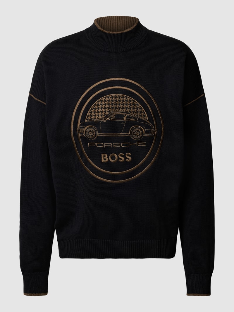 Strickpullover mit Label-Stitching - Porsche X Boss Collection in schwarz