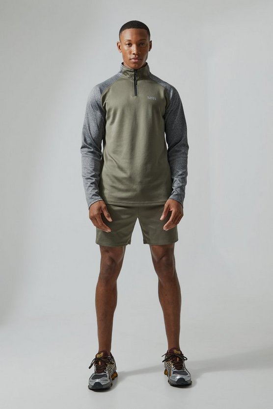 Man Active Gym Shorts-Set mit Trichterkragen