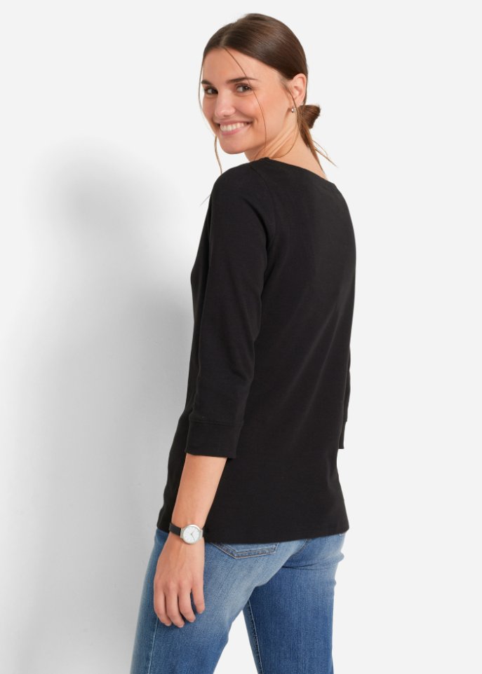 Stretch-Shirt mit U-Boot-Ausschnitt