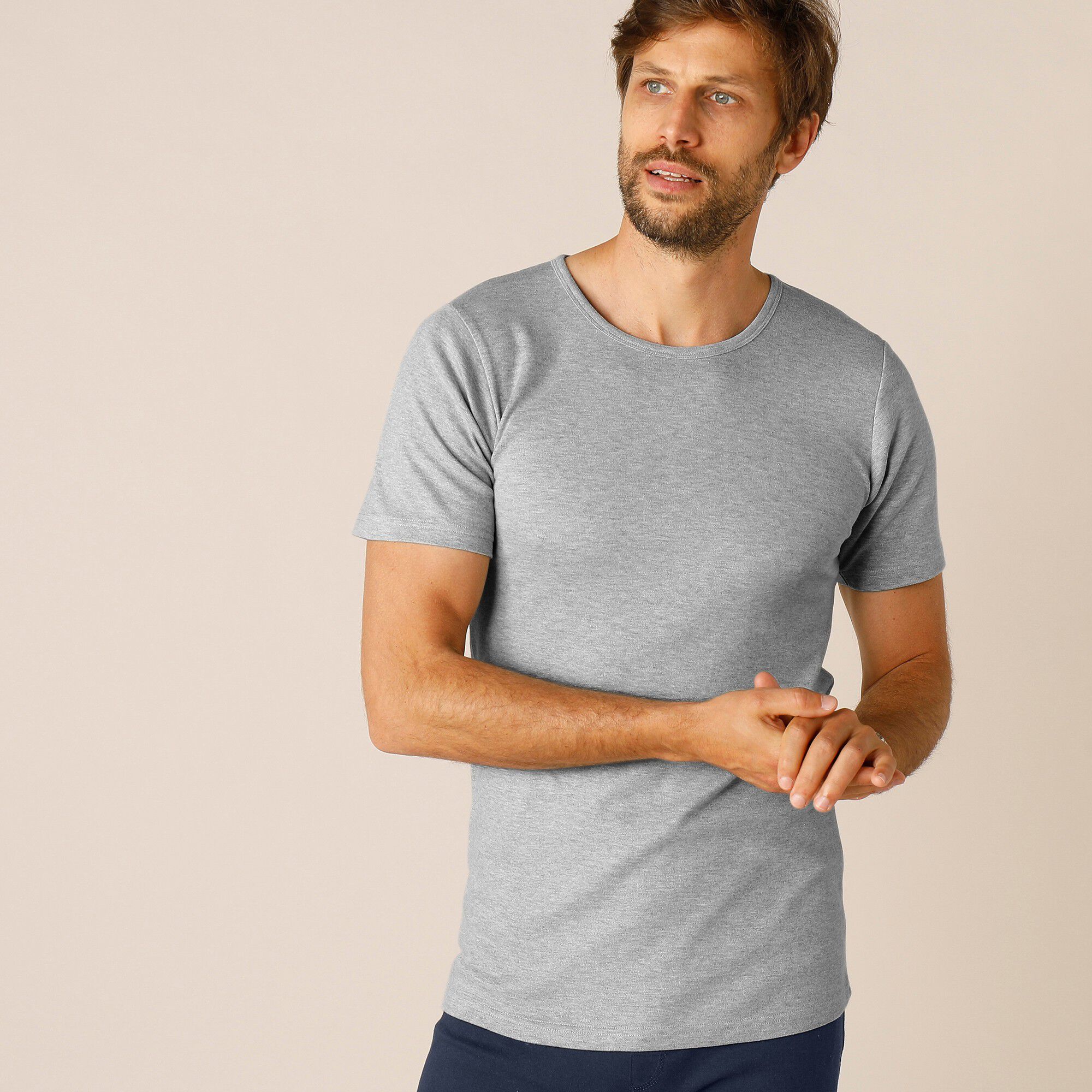 Tee-shirt sous-vêtement homme col rond manches courtes coton