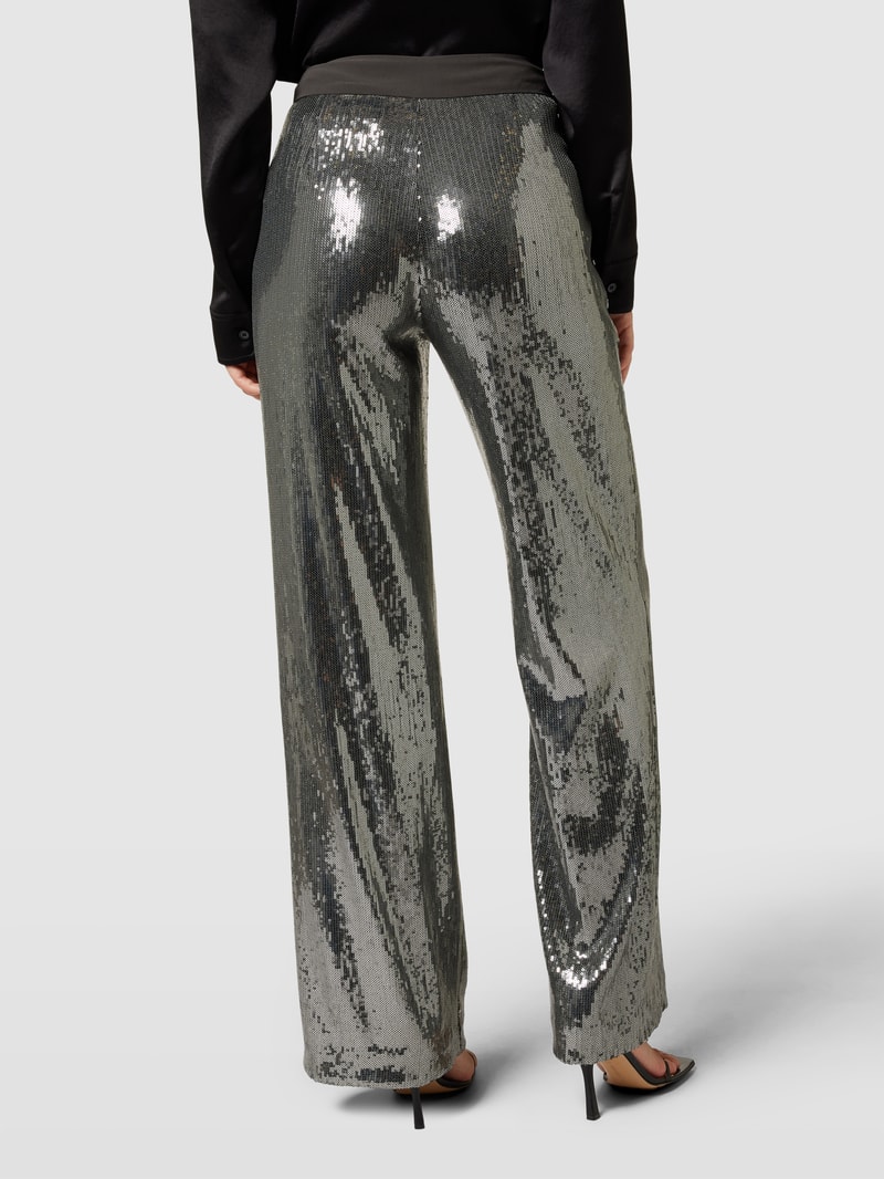 Stoffhose mit Paillettenbesatz in dunkelgrau