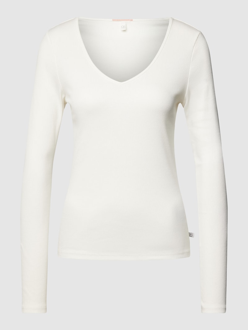Longsleeve mit abgerundetem V-Ausschnitt in offwhite