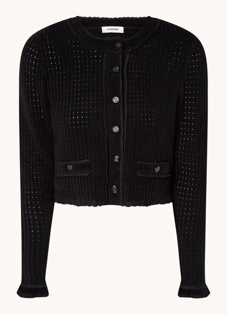 Sandro  Grofgebreid cropped vest met opengewerkt detail