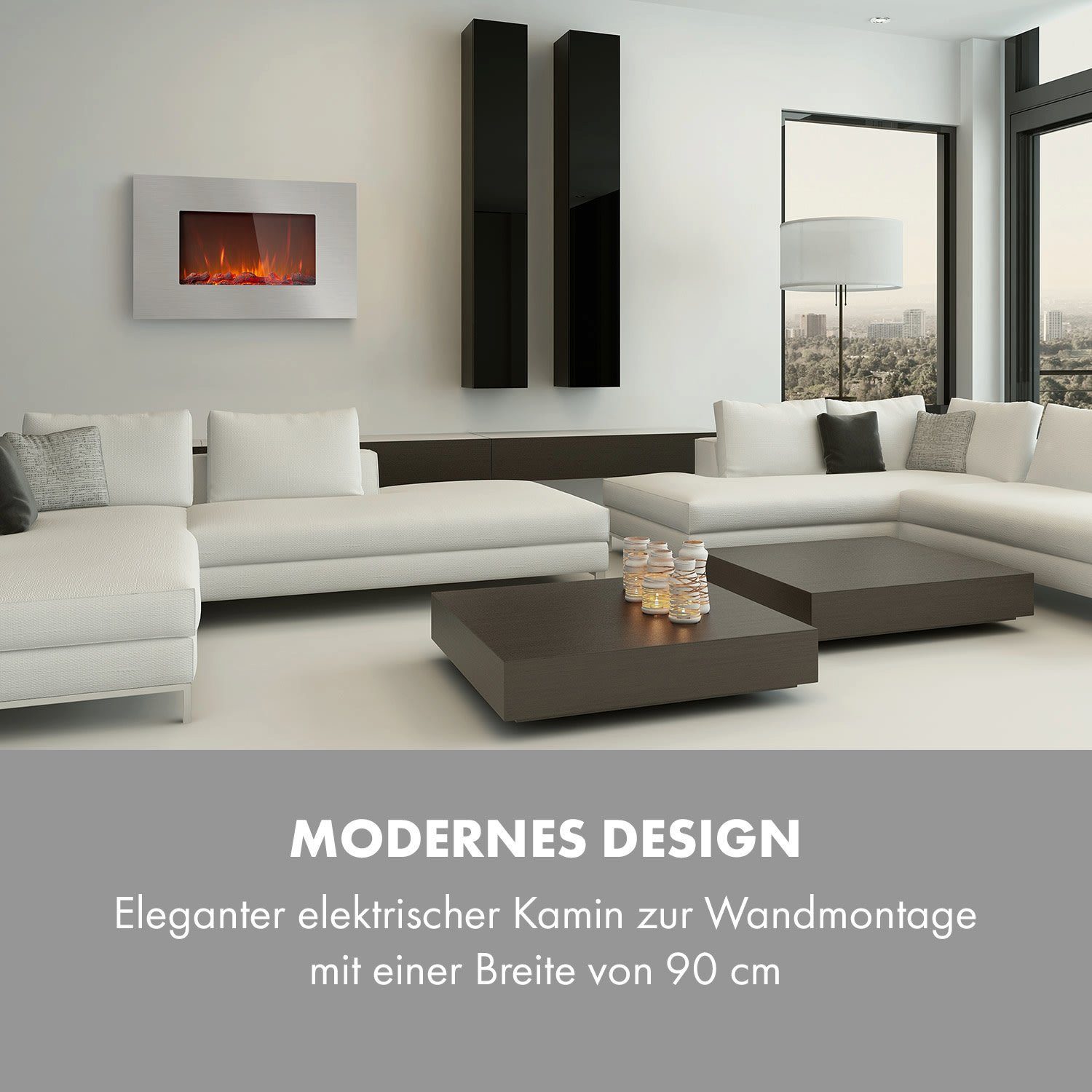 Klarstein Elektrokamin Lausanne Luxe, elektrischer Kamin Heizfunktion elektrischer Kaminofen Elektrokamin