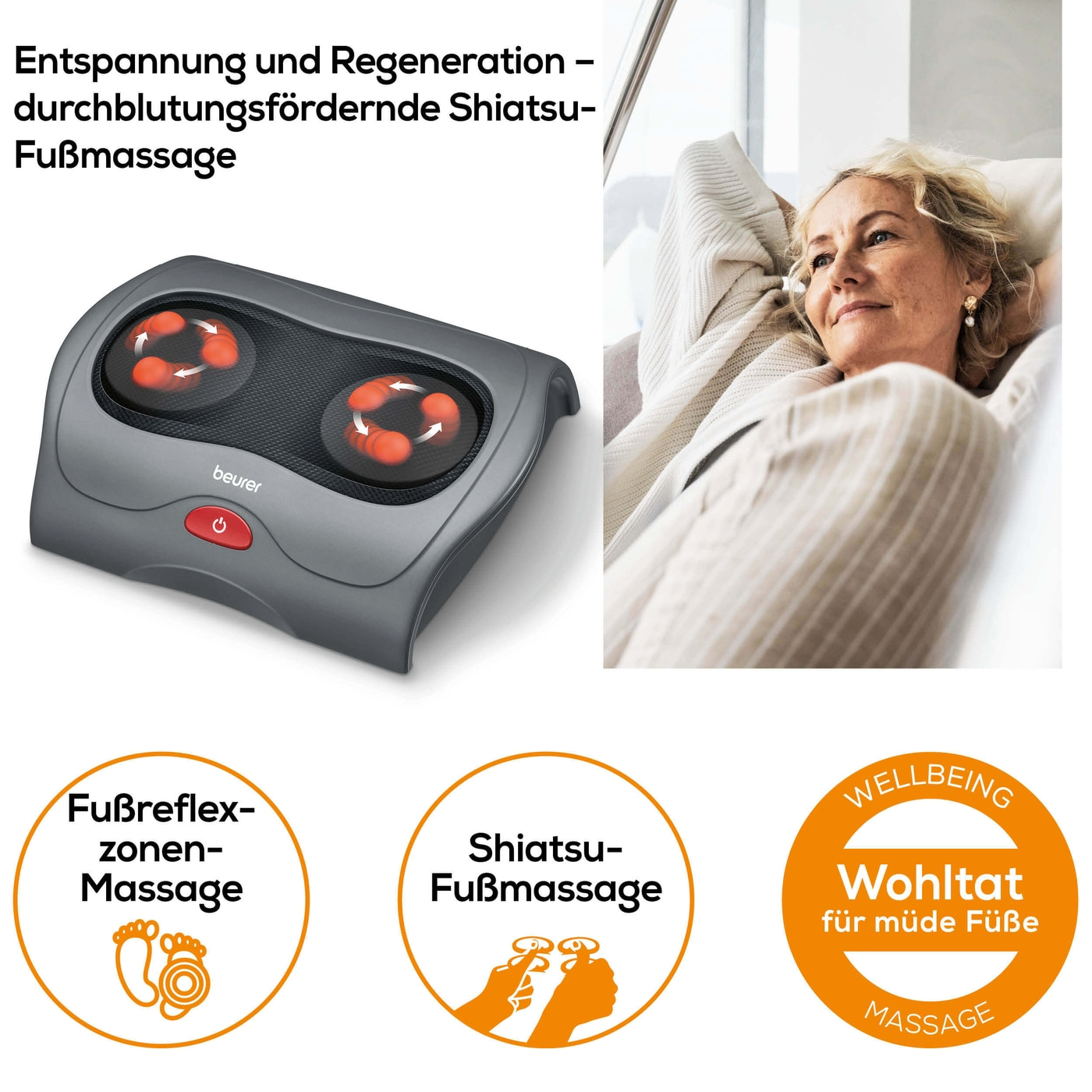 Beurer Shiatsu-Fußmassagegerät - FM 39-Durchblutungsfördernde Fußreflexzonenmassage mit dem Shiatsu-Massagegerät
