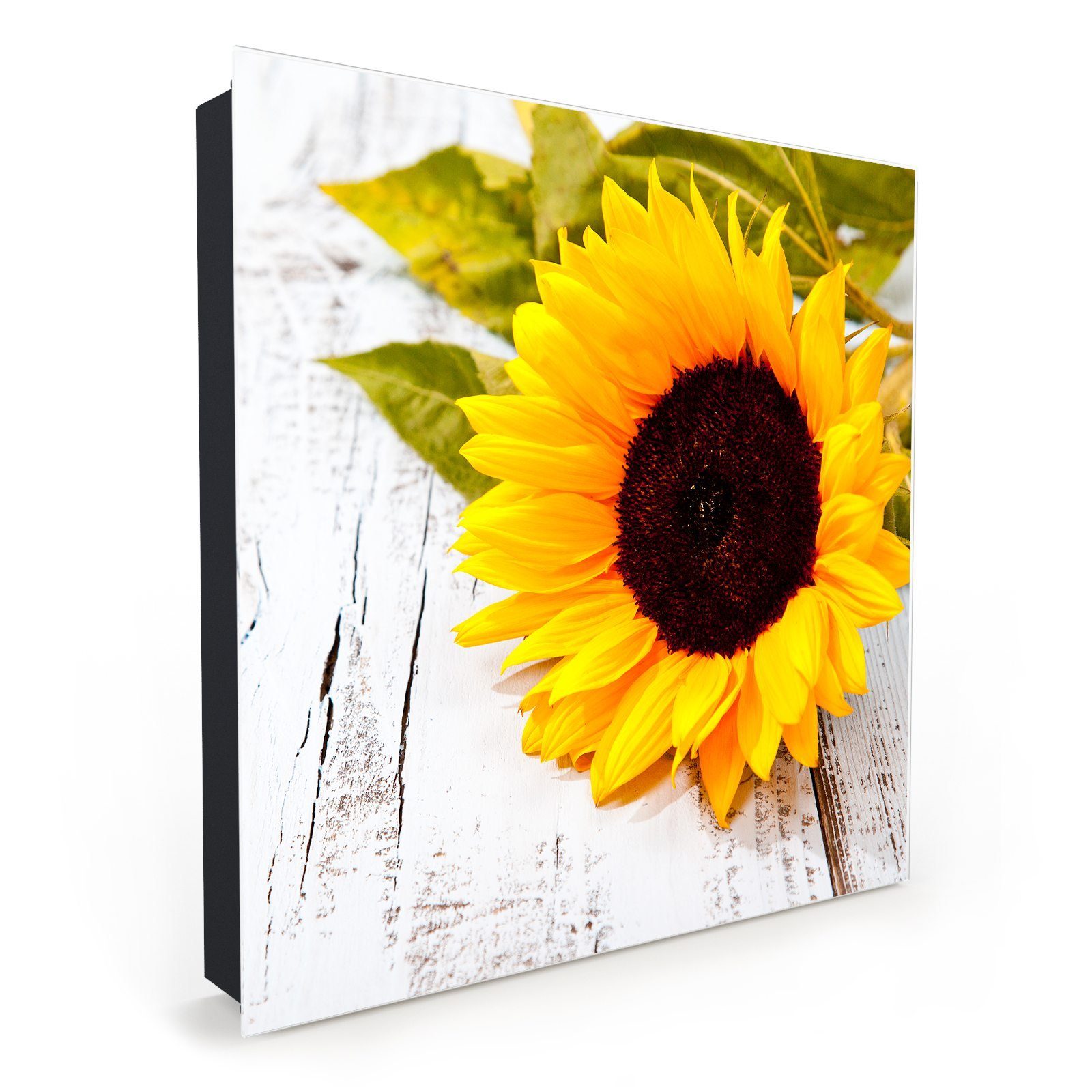 Primedeco Schlüsselkasten Magnetpinnwand mit Glasfront Sonnenblume auf Holztisch (1 St)