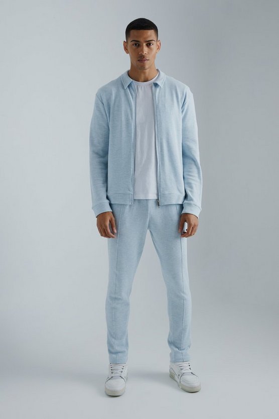 Slim-Fit Harrington-Jacke & Jogginghose in Waffeloptik