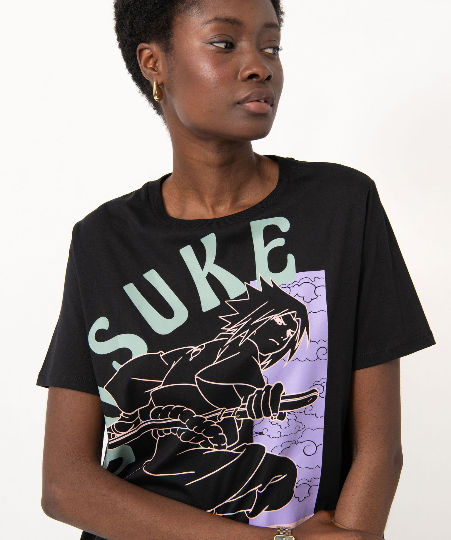 Tee-shirt à manches courtes avec motif manga femme - Naruto noir | GEMO