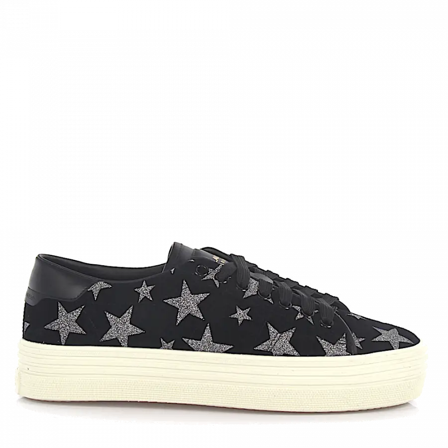 Saint Laurent - Sneaker low Veloursleder Logo schwarz-kombi silber - schwarz