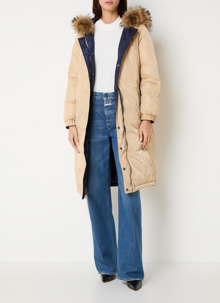 Jachetă lungă, reversibilă, din puf, de la Gerard Darel Lais, cu guler detașabil din piele sintetică.