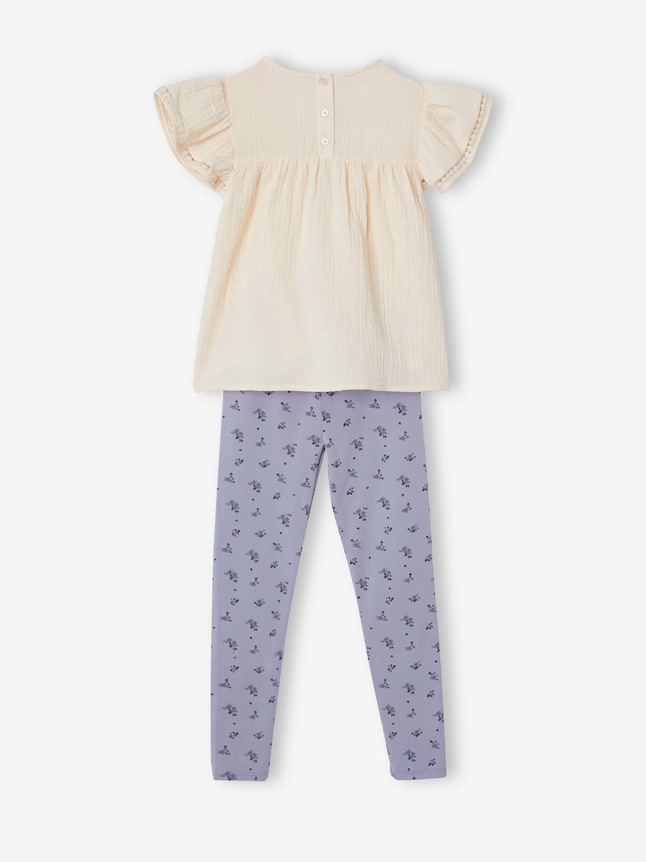 Vertbaudet Mädchen-Set: Bluse & Leggings - wollweiß