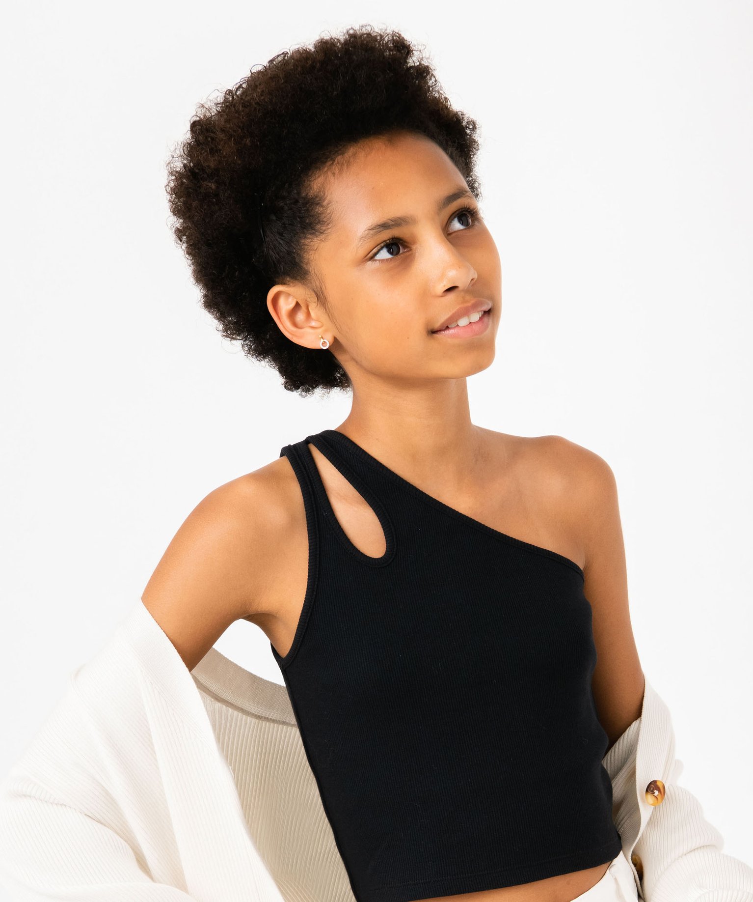Débardeur fille coupe courte et asymétrique noir | GEMO