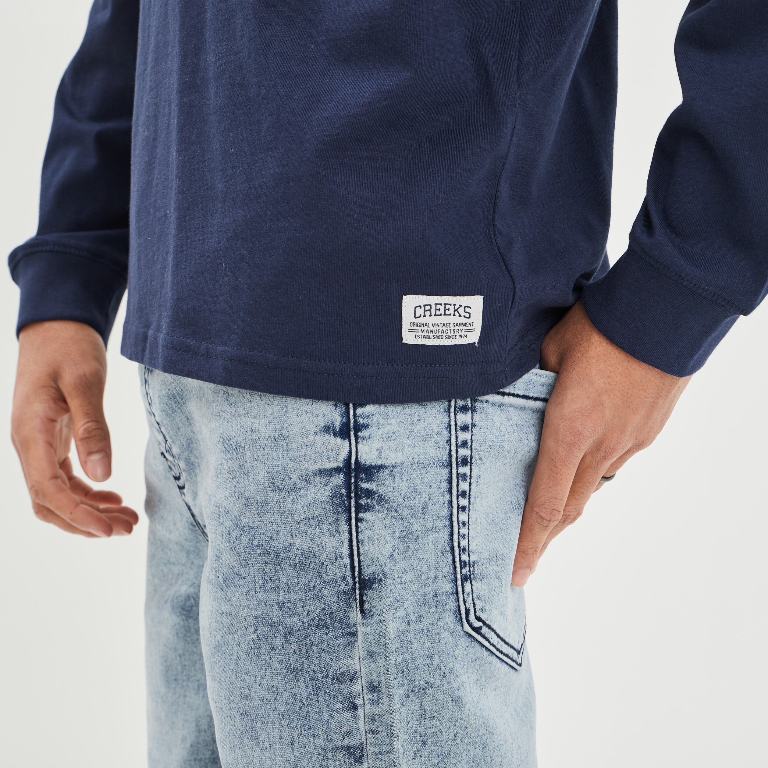 T-shirt manches longues bleu marine homme | La Halle