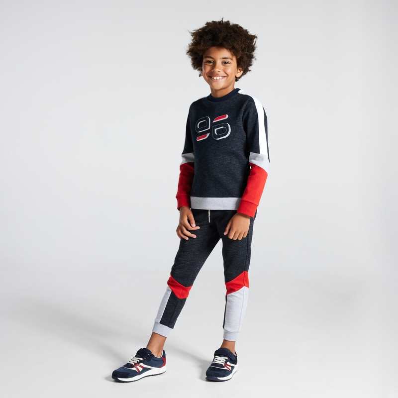 Pantalon de jogging molleton tricolore bleu garçon