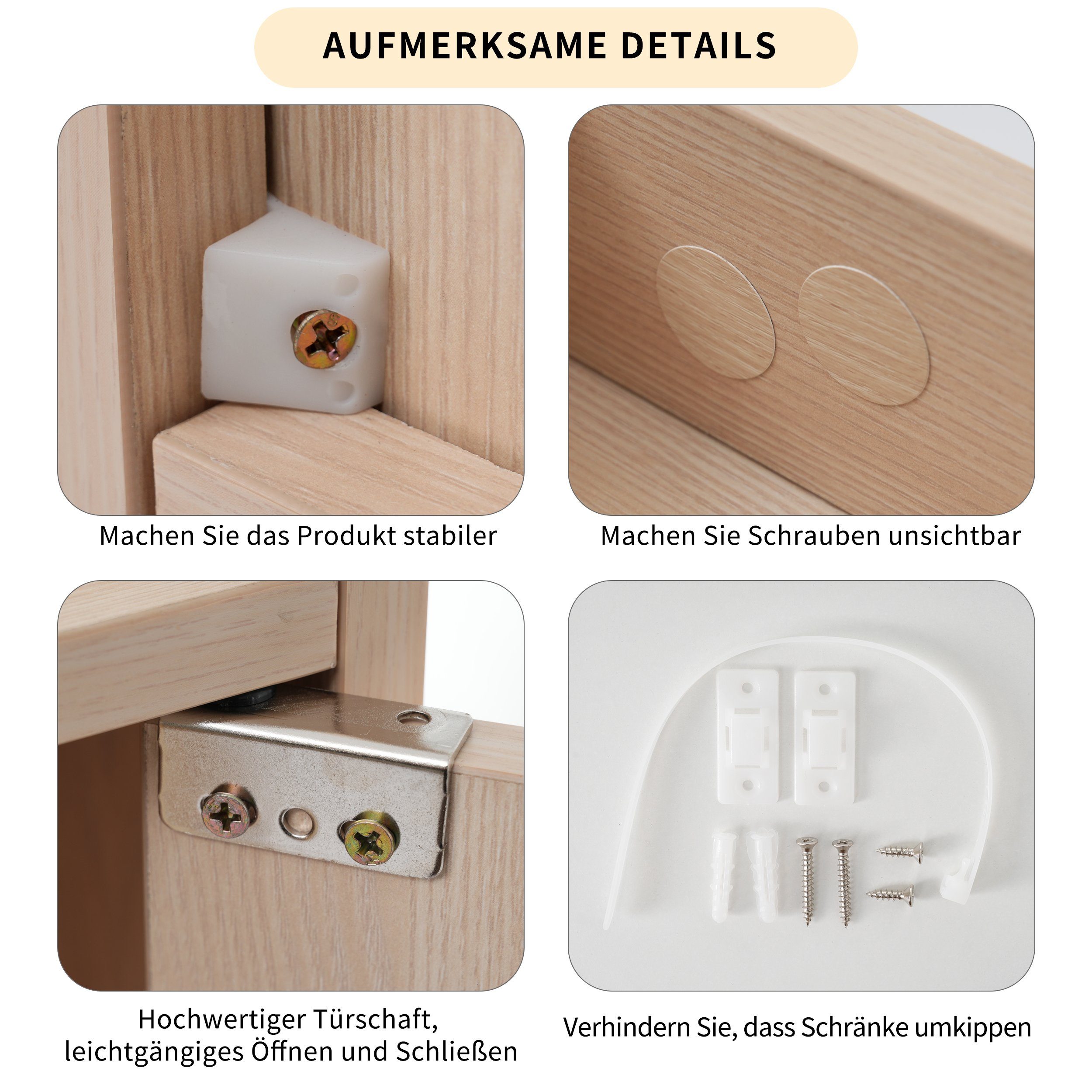 Merax Highboard mit Polyrattan-Tür, mit verstellbaren Einlegeböden, Schuhschrank Landhausstil