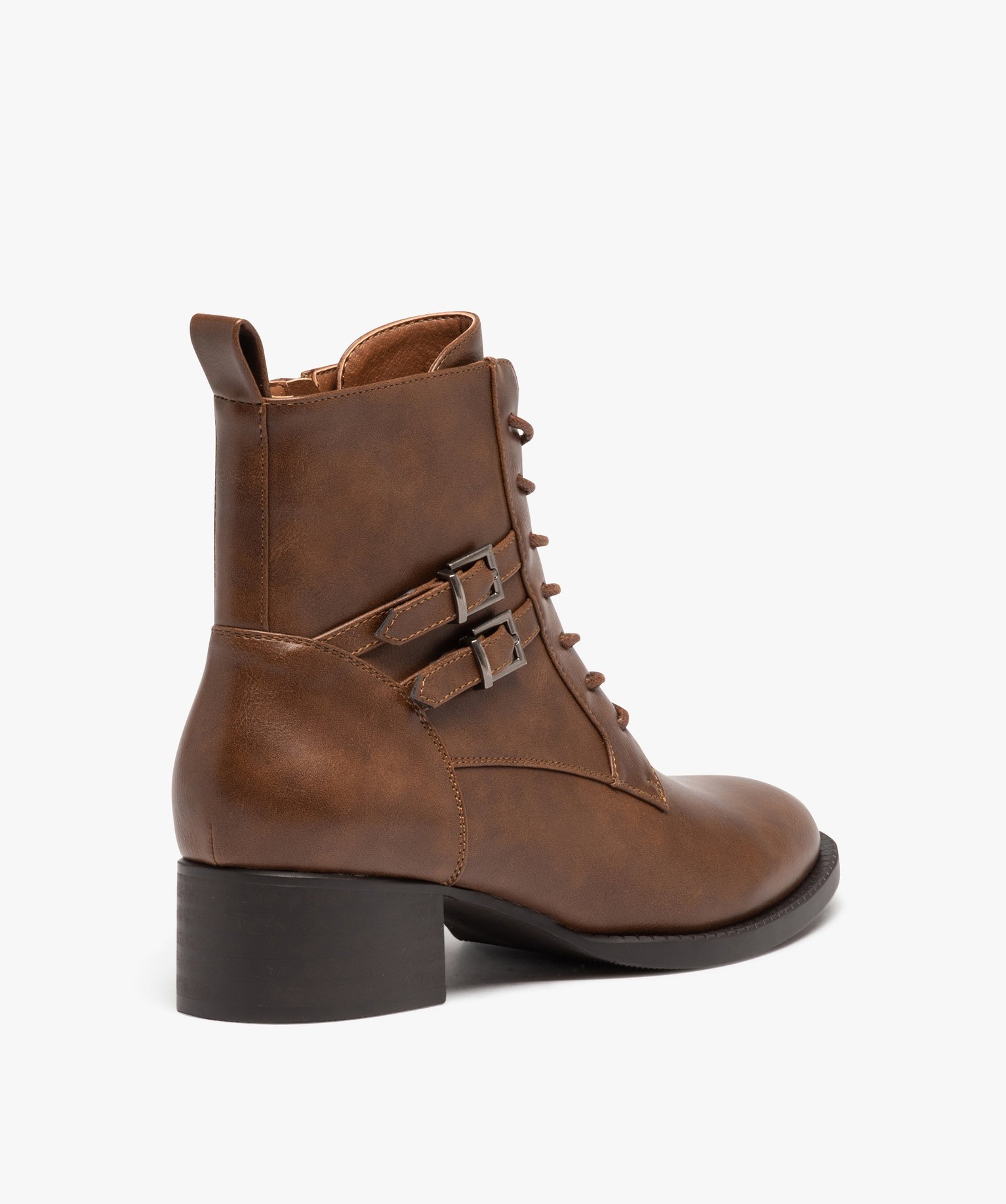 Boots lacées à bout amande et brides décoratives camel | GEMO