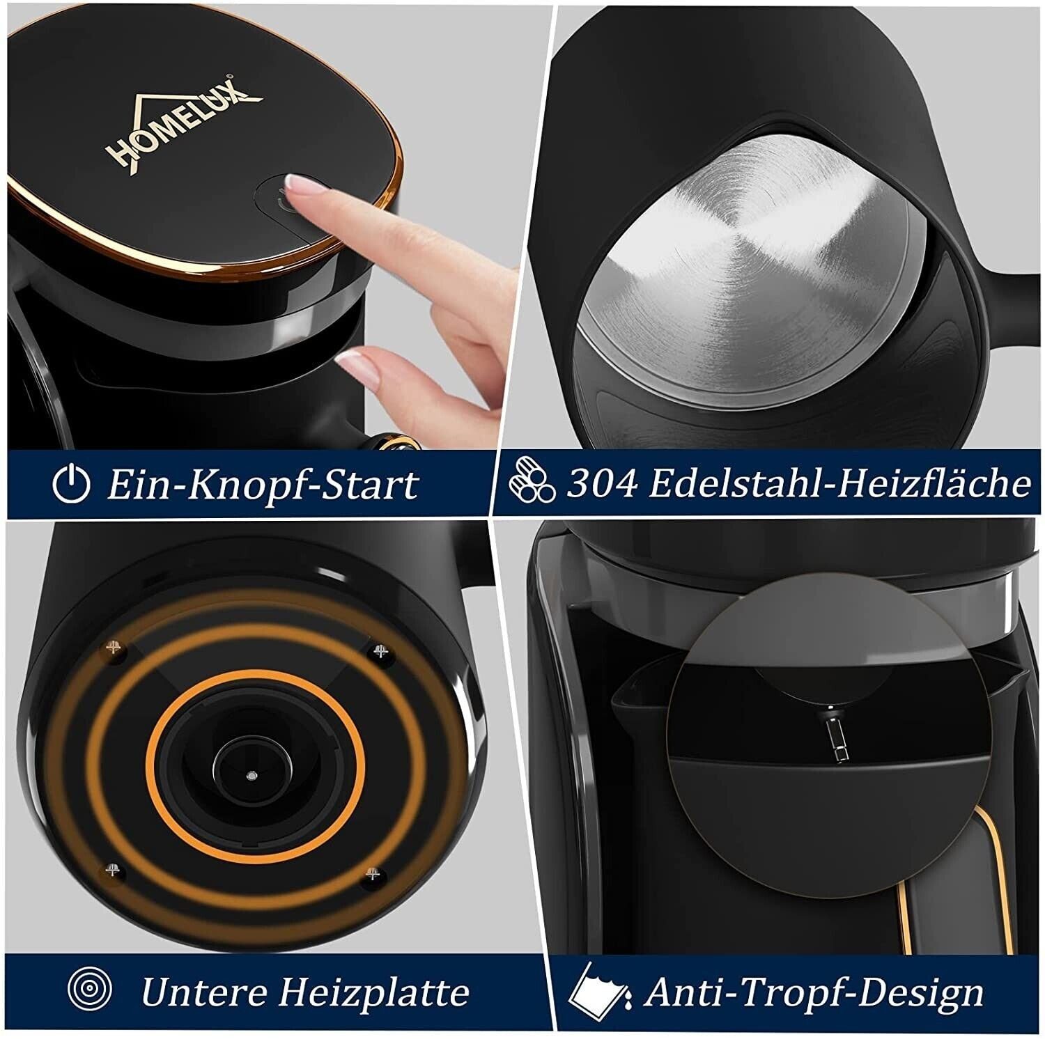 HOMELUX Espressomaschine 400ML Türkischer Kaffeekocher, 500W Mokka Maschine Edelstahl