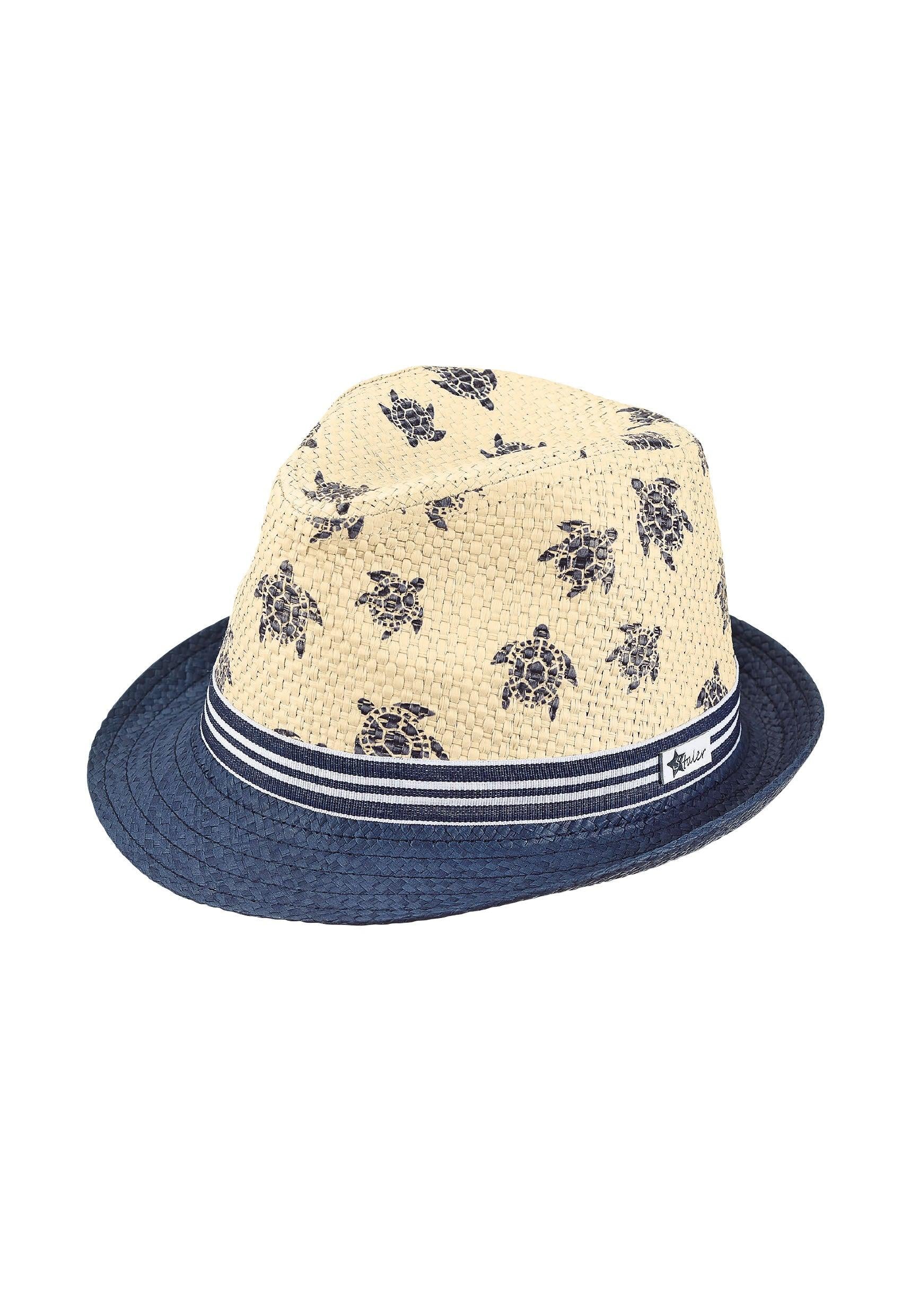 Strohhut mit Schildkröten in Beige und Blau