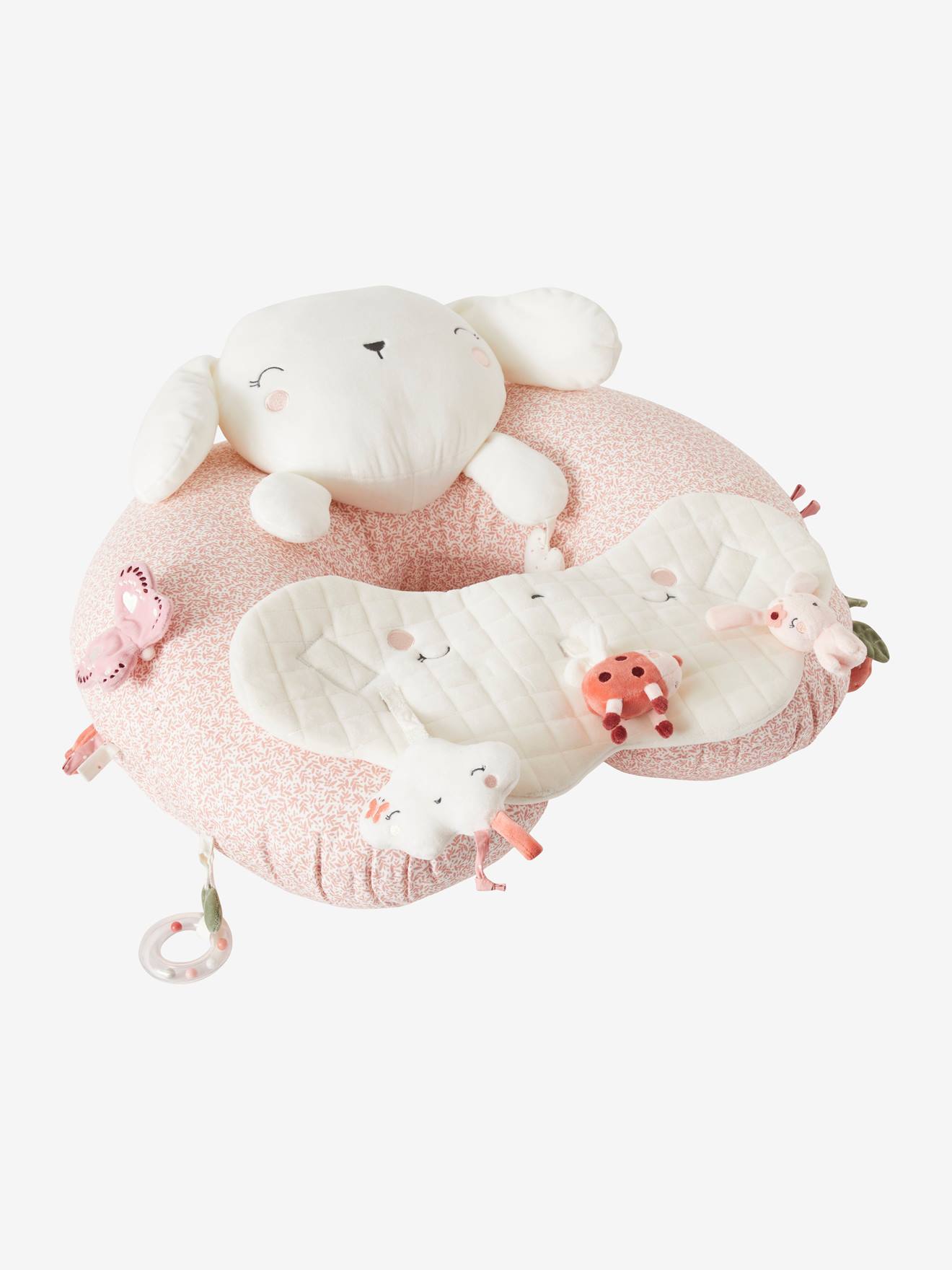 Vertbaudet Baby Activity-Kissen - weiß bedruckt/rosa welt