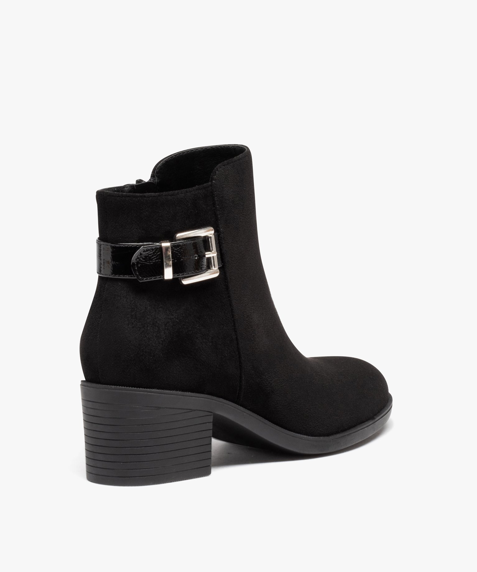 Boots femme à talon carré avec zip et bride décorative noir | GEMO