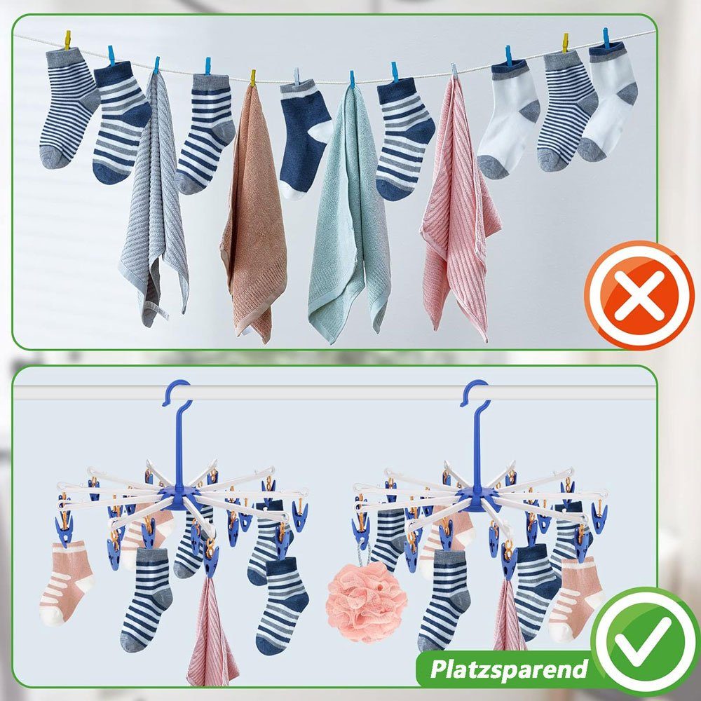 Sarfly Wäscheständer Sockentrockner Wäscheständer, 2 Stück Faltbarer Kleiderbügel, Kunststoff Aufhänger für Socken, Unterwäsche, Kleine Kleidung