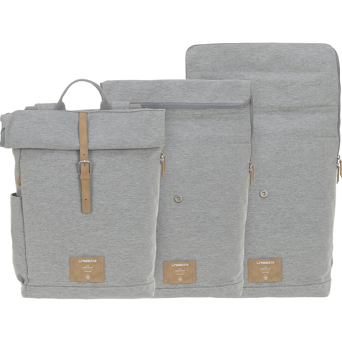 Wickelrucksack Rolltop grey/mélange, inkl. Zubehör & Wickelunterlage