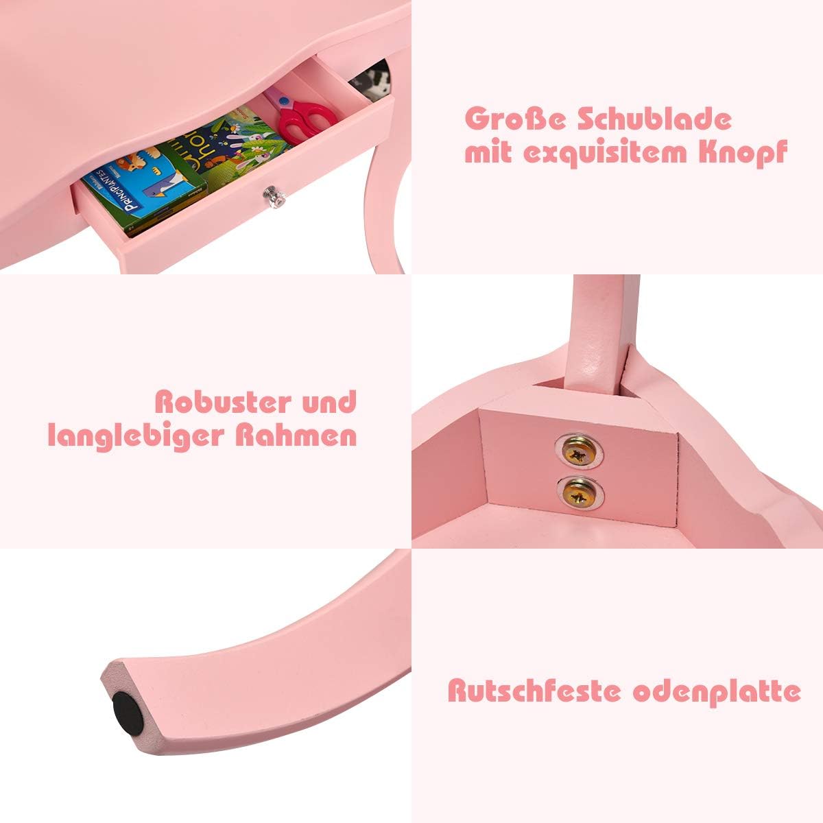 Costway Kinder Schminktisch mit Hocker und Abnehmbarer Spiegel