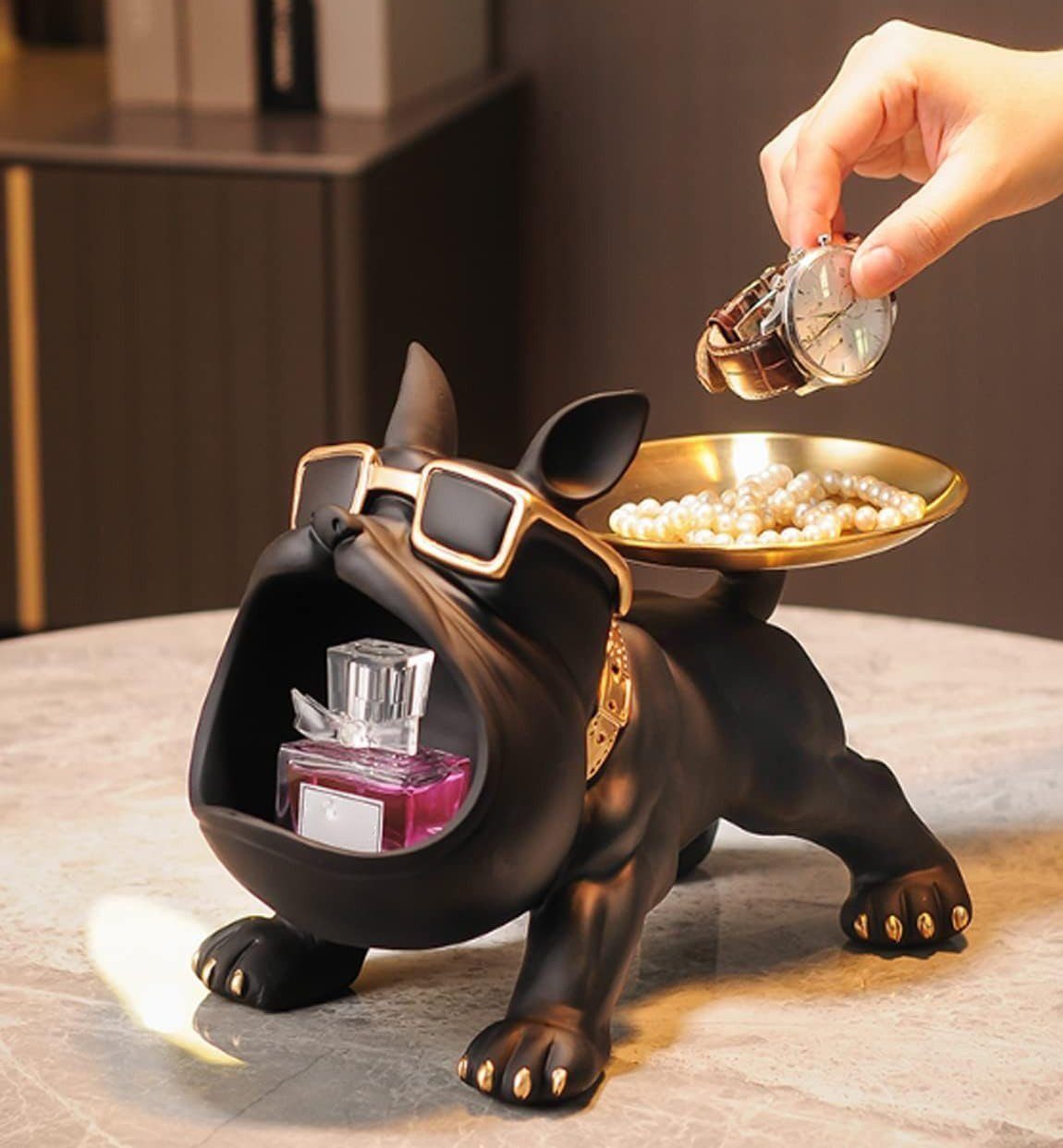 LENBEST Schlüsselbrett Schlüsselbrett Bulldogge Schlüssel Schale Schmuck Aufbewahrungsbox, (1 St., Modern Skulptur Deko für Flur Wohnzimmer), ist aus haltbarem harz