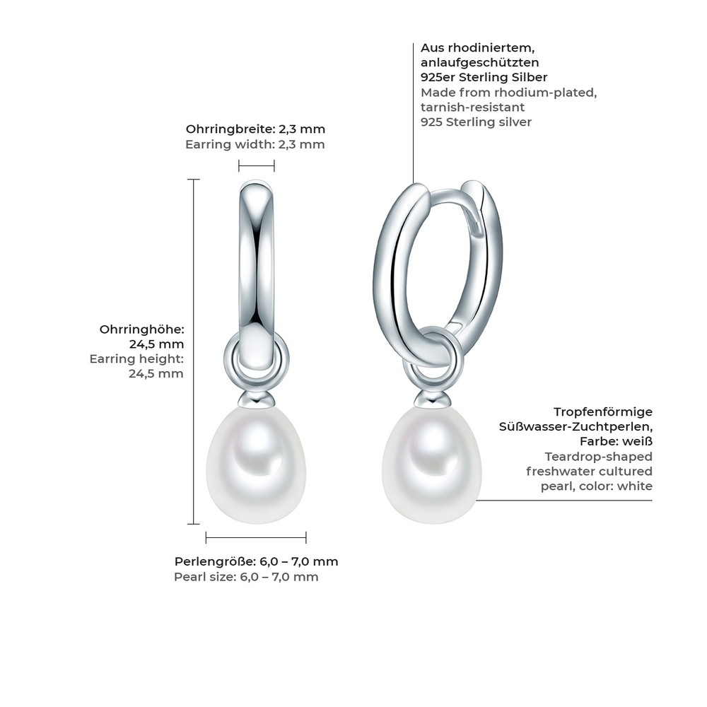 Valero Pearls Créoles en argent Argent sterling Perle de culture d'eau douce en Argent Boucles d'oreilles