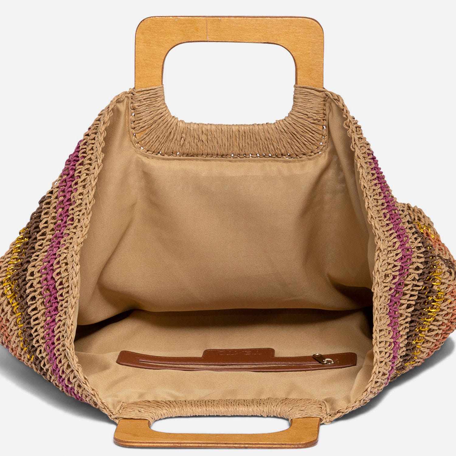 Sac cabas TEXTO beige rayé rose, marron, doré, orange