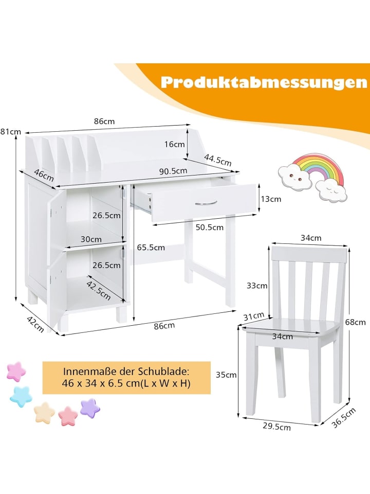 COSTWAY Schreibtisch mit Stuhl in Weiß günstig kaufen onesize